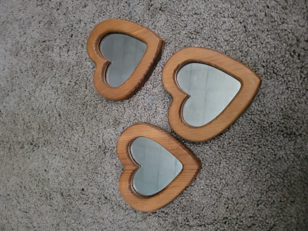 Set of Three Vintage Home Interiors Heart Mirrors 1245BL Wooden Frame Wall Decor